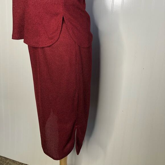 Vintage 70s Sweater Skirt Set Maroon Burgundy Women's XS/S - Picture 5 of 6
